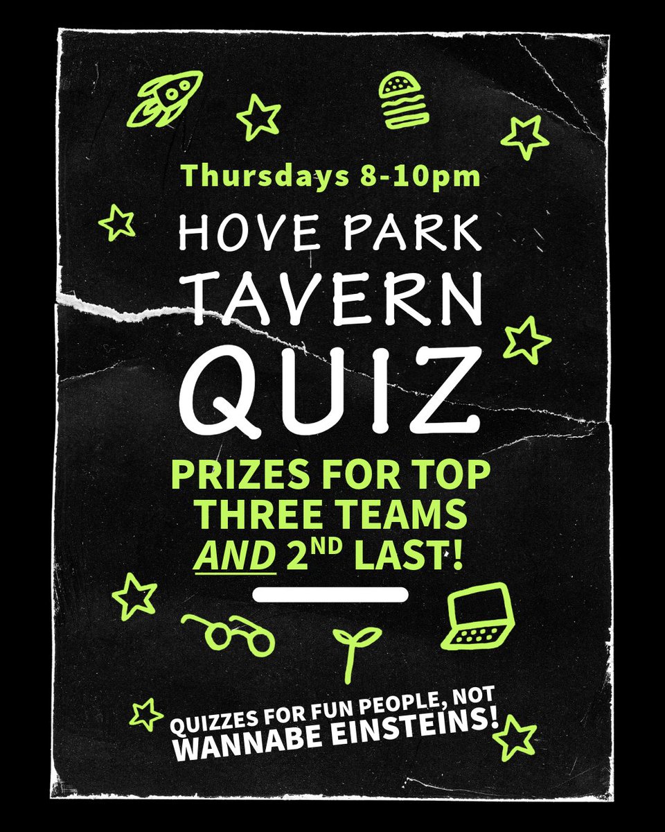 QuizActually's tweet image. Join us for quiz night!

Back tonight at Hove Park Tavern for an evening of fun and trivia! Gather your friends and test your knowledge. Call now to reserve your spot: 01273 735622! 🎉🧠

#QuizActually #HoveParkTavern #TriviaNight
