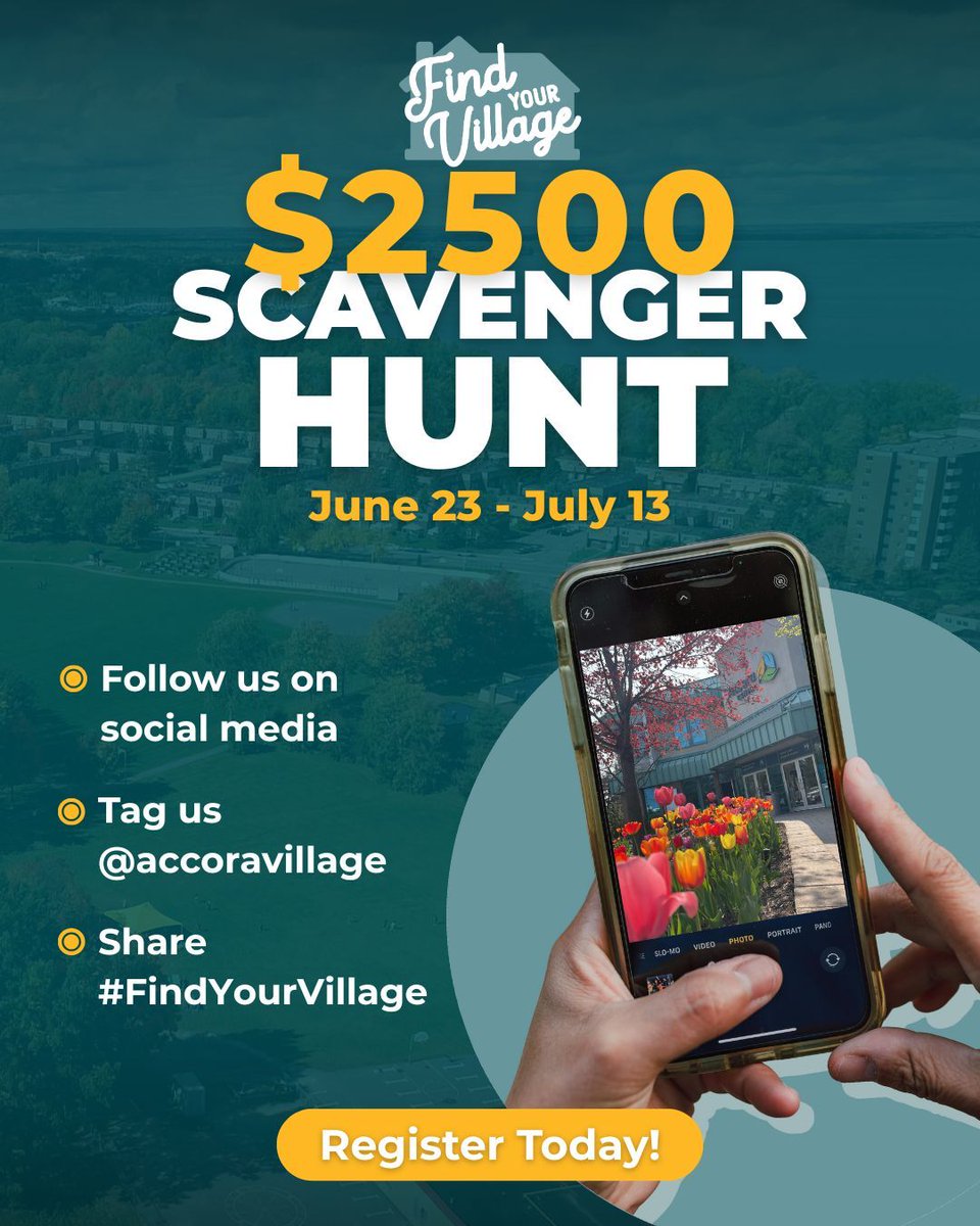 AccoraVillage's tweet photo. 🕵️‍♂️💰 Find Your Village #ScavengerHunt is almost here! 

Explore what makes our community special - and compete for a $2,500 cash prize!

📸 Don't forget to share your photo with #FindYourVillage and tag @accoravillage for bonus entries!

📅Register now to join the hunt! https://t.co/YBZ9WM6sOz 

#AccoraVillage #AccoraCentre #FindYourVillage #OttawaEvents #OttawaApartments #OttawaHomes #CommunityEvent #CommunityChallenge