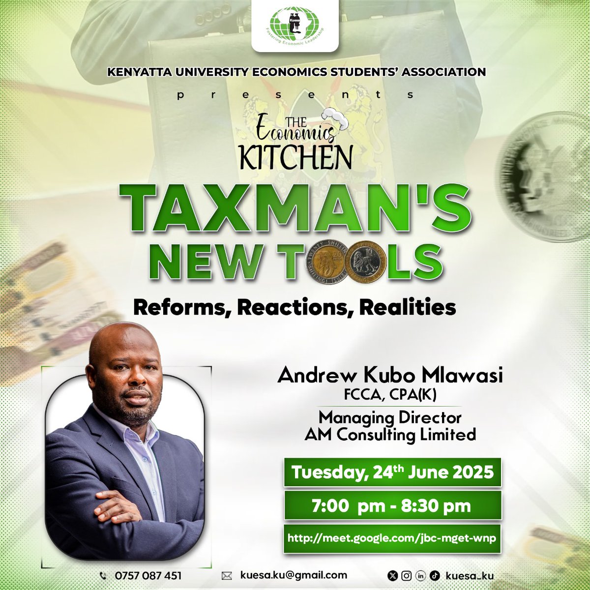 *Curious about how the new Finance Bill will affect you, your business, or your future?* 

 Topics include:
🔹 What’s new in the 2025/26 Finance Bill
🔹 How it affects cost ofliving 
📍Don’t just hear about the Bill — u
📍 Catch more updates on 
instagram.com/kuesaku?igsh=M…