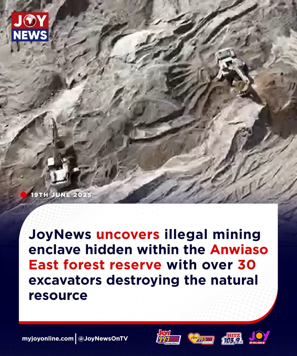 JoyNews uncovers illegal mining enclave hidden within the Anwiaso East forest reserve with over 30 excavators destroying the natural resource

Follow our WhatsApp channel for all the breaking stories: tinyurl.com/JoyNews-WhatsA…

#JoyNews