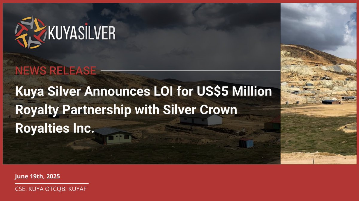 #NewsRelease | Kuya Silver Announces LOI for US$5 Million Royalty Partnership with Silver Crown Royalties Inc.

Visit our website for the full release 👉 bit.ly/4k3cHpV 

CSE: KUYA | OTCQB: KUYAF 

#Silver #Mining #SilverStocks #JuniorMining