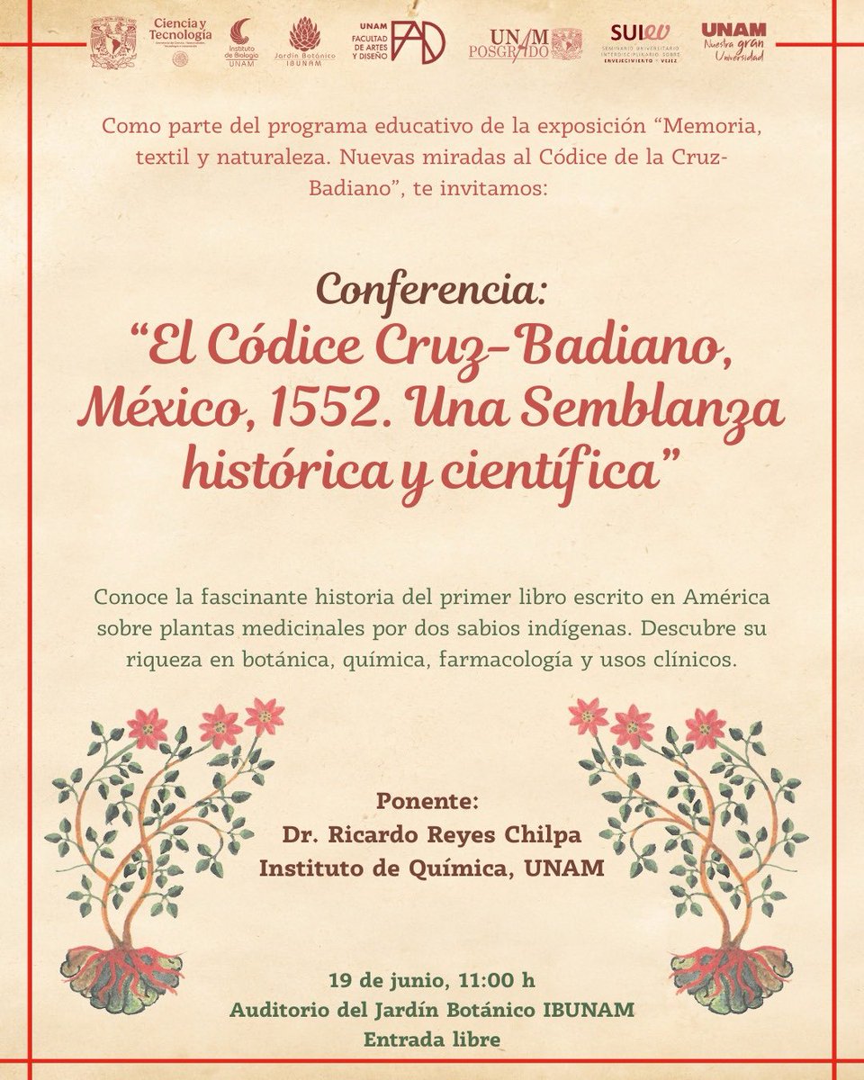 Invitamos a la interesante conferencia sobre el Códice Cruz-Badiano en el Auditorio del Jardín Botánico