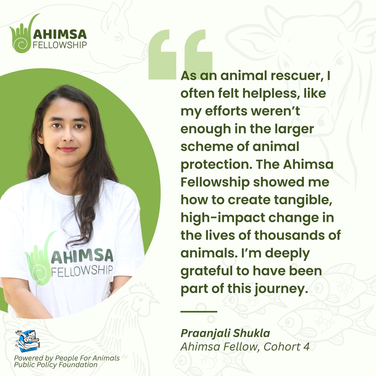 Voted ‘Moana on a Mission’ &amp; ‘Miss Congeniality’ of Cohort 4, here’s what <a href="/PraanjaliS/">PS</a> —already rescuing animals &amp; actively working for their welfare—has to say about their #AhimsaFellowship journey
Equip yourself to be an effective voice for animals
Apply: ahimsafellowship.org