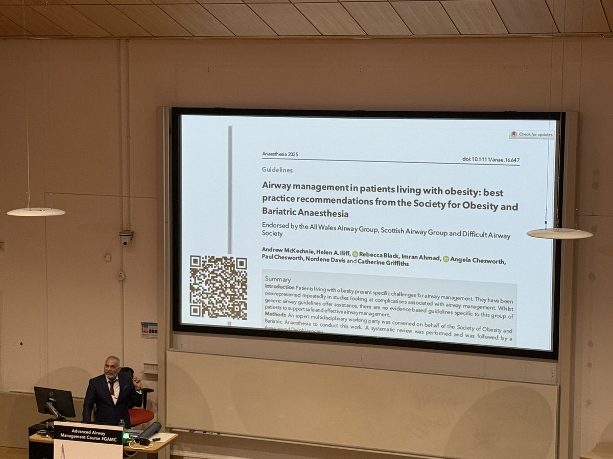GAMC 2025 (@gamclondon) on Twitter photo Course director <a href="/dr_imranahmad/">Imran Ahmad</a> kicking off the afternoon talking about airway management in patients living with obesity and the new <a href="/SOBAuk/">SOBA</a> best practice recommendations published in <a href="/Anaes_Journal/">𝘈𝘯𝘢𝘦𝘴𝘵𝘩𝘦𝘴𝘪𝘢</a>. Absolutely packed lecture theatre! #GAMC2025 Course director <a href="/dr_imranahmad/">Imran Ahmad</a> kicking off the afternoon talking about airway management in patients living with obesity and the new <a href="/SOBAuk/">SOBA</a> best practice recommendations published in <a href="/Anaes_Journal/">𝘈𝘯𝘢𝘦𝘴𝘵𝘩𝘦𝘴𝘪𝘢</a>. Absolutely packed lecture theatre! #GAMC2025