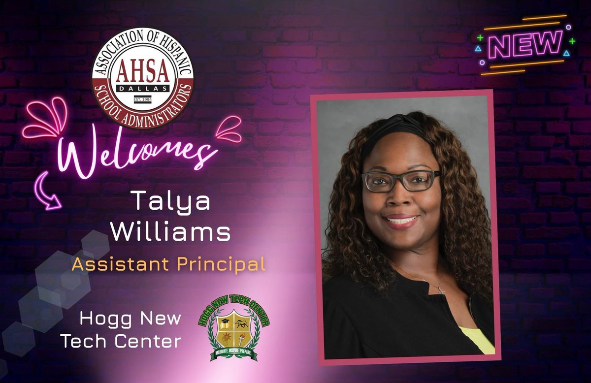 AHSA welcomes, Talya Williams, assistant principal at Hogg New Tech Center! We are excited to have you join us. The path to excellence is yours. Let's go, Razorbacks! #aspiring