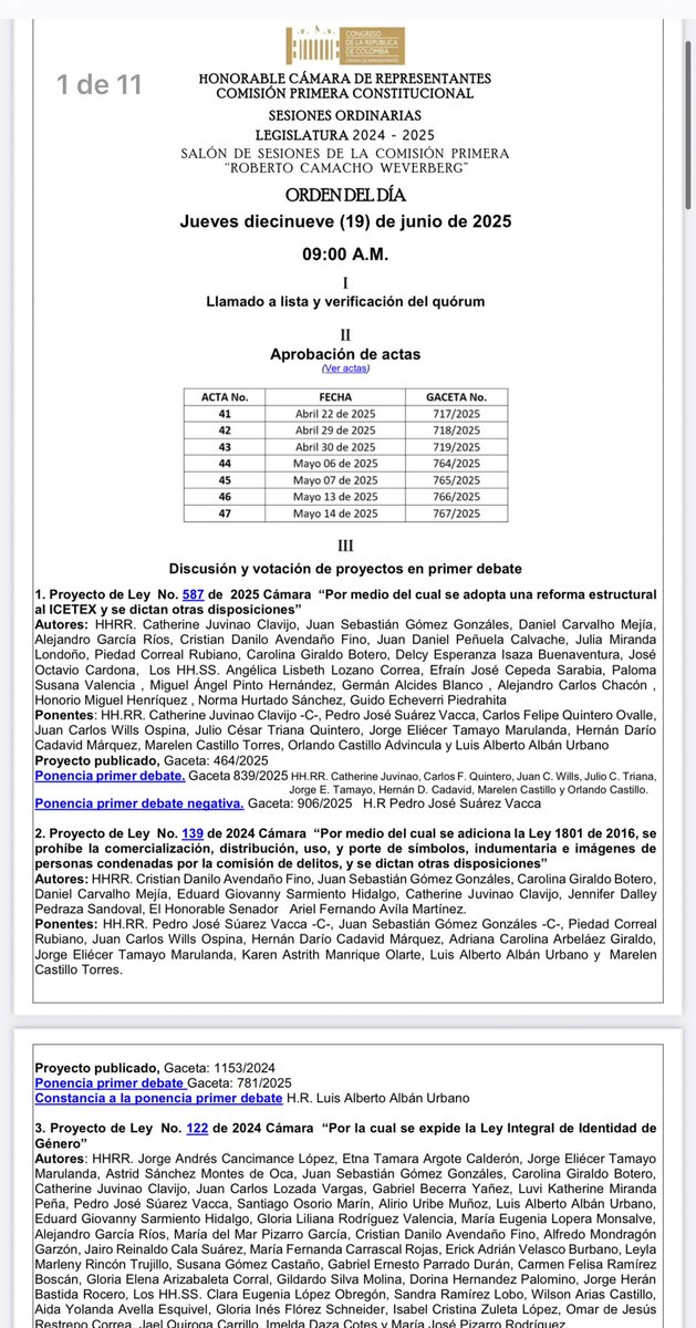 Mauricio Albarracín Caballero (@malbarracin) on Twitter photo PL 122 #leytrasnYA lo dejaron de tercer punto del orden del día en <a href="/ComisionPrimera/">Comisión Primera Cámara de Representantes.</a> <a href="/CamaraColombia/">Cámara de Representantes de Colombia</a>. Hoy es la última sesión de la Comisión. Es deber del Congreso aprobar este proyecto en 1er debate. De lo contrario, personas trans seguirán discriminadas, ahora por el Legislativo PL 122 #leytrasnYA lo dejaron de tercer punto del orden del día en <a href="/ComisionPrimera/">Comisión Primera Cámara de Representantes.</a> <a href="/CamaraColombia/">Cámara de Representantes de Colombia</a>. Hoy es la última sesión de la Comisión. Es deber del Congreso aprobar este proyecto en 1er debate. De lo contrario, personas trans seguirán discriminadas, ahora por el Legislativo