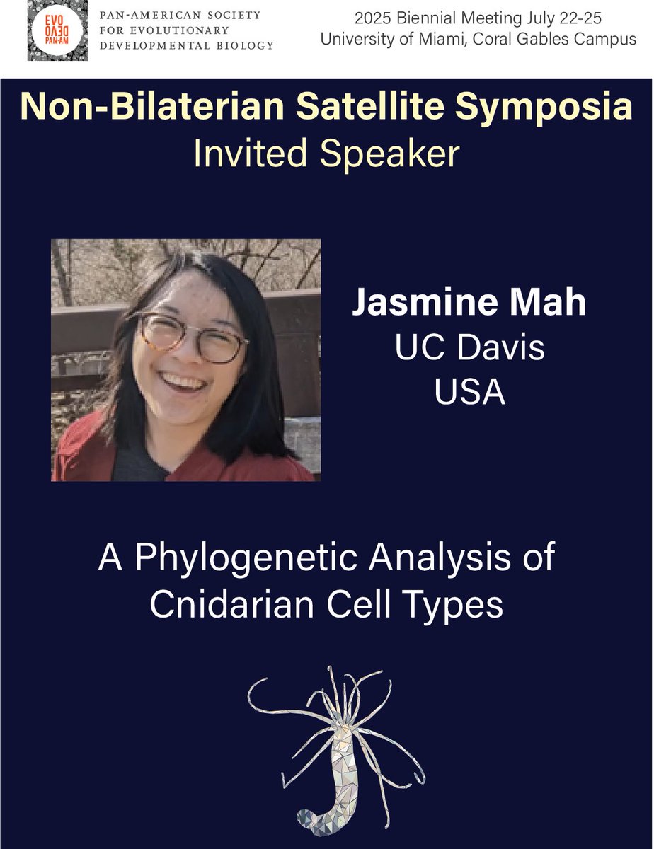 EvoDevo PanAm (@evodevopanam) on Twitter photo 🪼💙Calling all lovers of Non-bilaterian EvoDevo!!
Our incredible invited speaker for the Non-Bilaterian Satellite symposia at the #PASEDB2025
Jasmine Mah
UC Davis
Organizers: Athula Wikramanayake, Bill Browne &
<a href="/natclarke8/">nat clarke</a> 🪼💙Calling all lovers of Non-bilaterian EvoDevo!!
Our incredible invited speaker for the Non-Bilaterian Satellite symposia at the #PASEDB2025
Jasmine Mah
UC Davis
Organizers: Athula Wikramanayake, Bill Browne &
<a href="/natclarke8/">nat clarke</a>