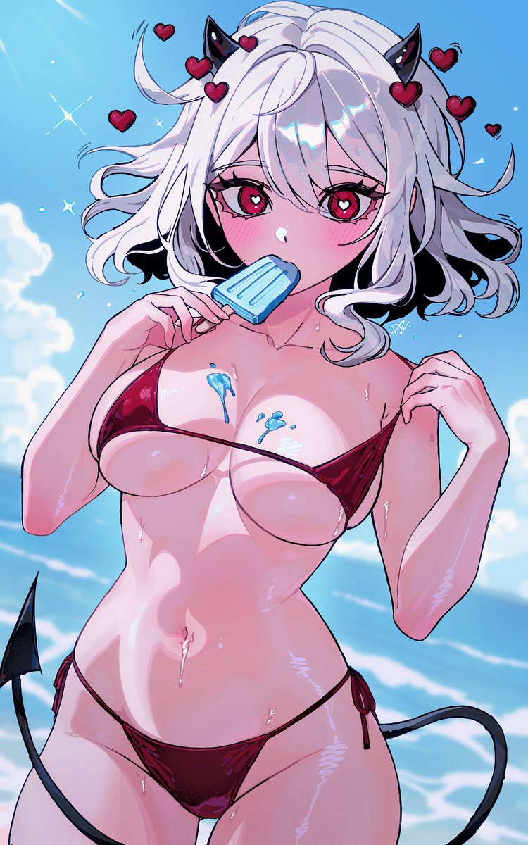 It’s super hot, but beach days and ice cream make it worth it.😏 #Helltaker #Helltakerfanart