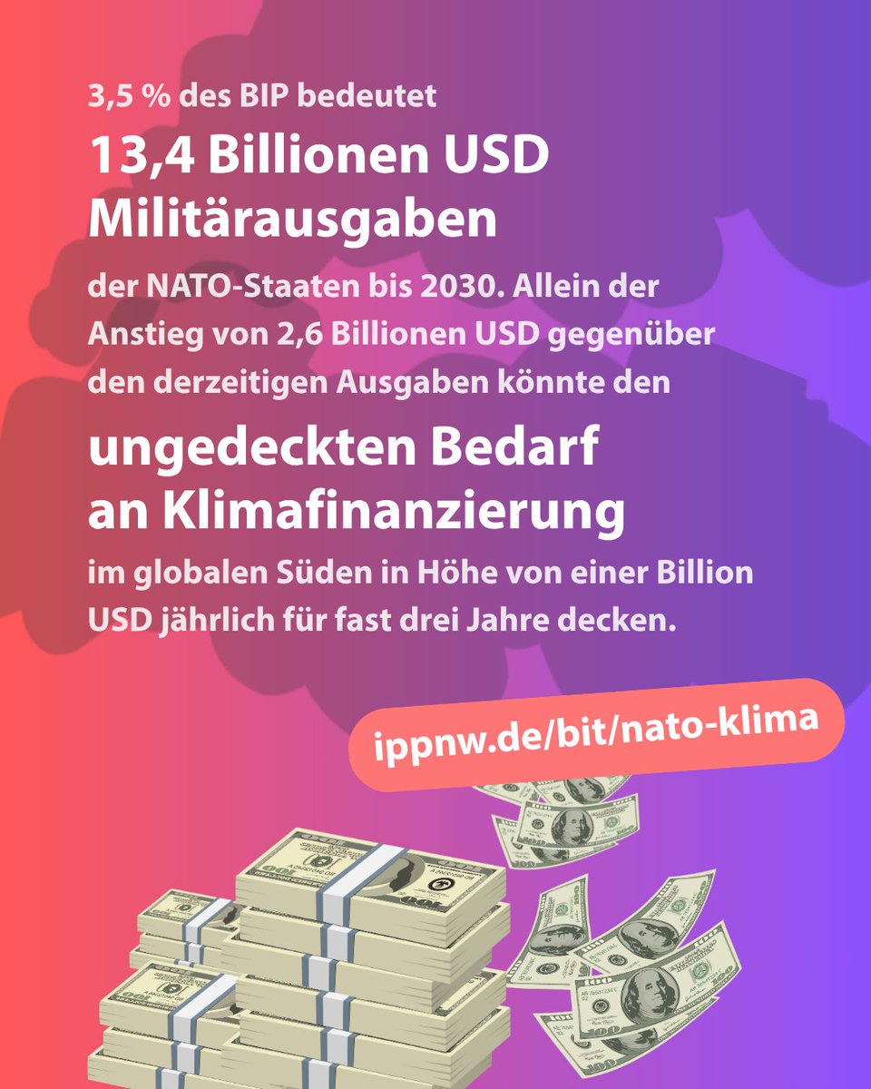 IPPNWgermany's tweet image. 2024 verursachte die NATO 40% mehr militärische Emissionen im Vergleich zu 2021, so das Ergebnis einer Studie, die die IPPNW mit weiteren NGOs anlässlich der Bonner Klimazwischenkonferenz und des NATO-Gipfels in Den Haag veröffentlicht: ippnw.de/bit/nato-klima