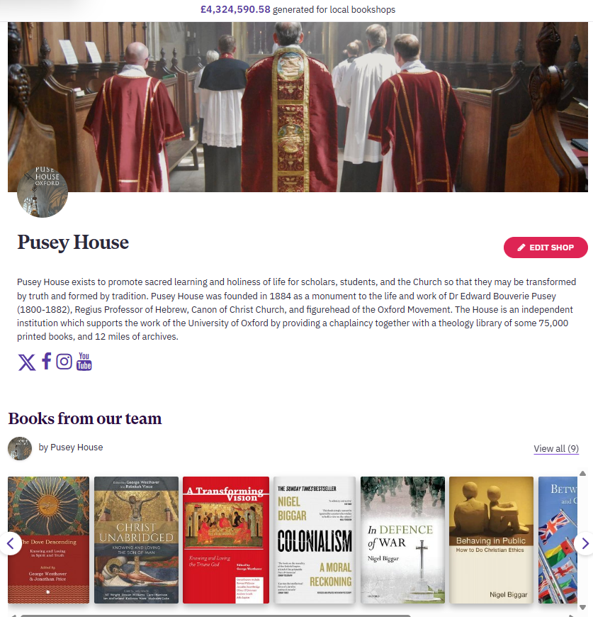 PuseyHouseLib's tweet photo. Take a look at the @PuseyHouse page on bookshop . org where you can find books by our distinguished scholar in residence, @NigelBiggar , and the collected essays from our previous conferences published by @JamesClarkeLtd &amp; @SCM_Press 

🔗below ⬇️ https://t.co/eTPovmAhE8