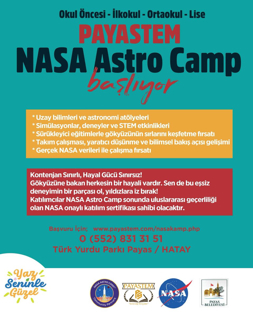 PayaStem Yapay Zeka Merkezi (@payasstem) on Twitter photo Detaylı bilgi için; payastem.com/nasacamp.php
#payastemgeleceğikurgular #yazseninlegüzel #payas #stem #payastem #camp #astrocamp #nasaastrocamp #nasa <a href="/payasbel/">Payas Belediyesi 🇹🇷</a> <a href="/bekiraltantr/">Bekir Altan</a> Detaylı bilgi için; payastem.com/nasacamp.php
#payastemgeleceğikurgular #yazseninlegüzel #payas #stem #payastem #camp #astrocamp #nasaastrocamp #nasa <a href="/payasbel/">Payas Belediyesi 🇹🇷</a> <a href="/bekiraltantr/">Bekir Altan</a>