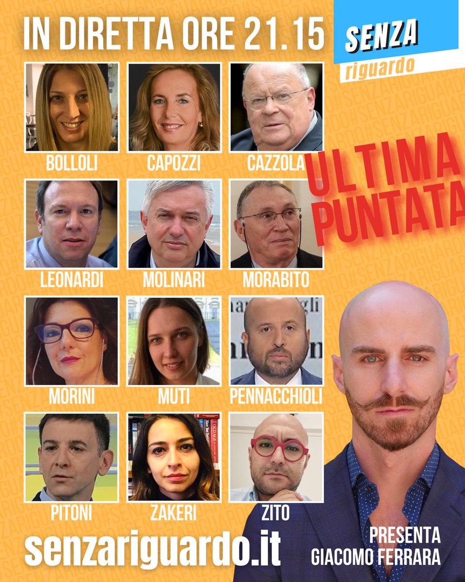 📢 Stasera ore 21:15 #SenzaRiguardo ultima LIVE 2024/25

🛡️ #DifesaEuropea
🌍 #Israele–#Iran
🏠 welfare #Italia 
🇮🇹 #TerzoMandato 

Senzariguardo.it, commenti aperti! <a href="/BrunellaBB/">Brunella Bolloli</a> <a href="/fiorinacapozzi/">Fiorina Capozzi</a> <a href="/marcoleonardi9/">Marco Leonardi</a> <a href="/Maumol/">Maurizio Molinari</a> <a href="/Mara_Morini/">Mara Morini</a> <a href="/Penna74/">Andrea Pennacchioli 🇪🇺 🇺🇦</a> <a href="/Antonio_Pitoni/">Antonio Pitoni</a> <a href="/shirin_zakeri/">Shirin Zakeri</a>