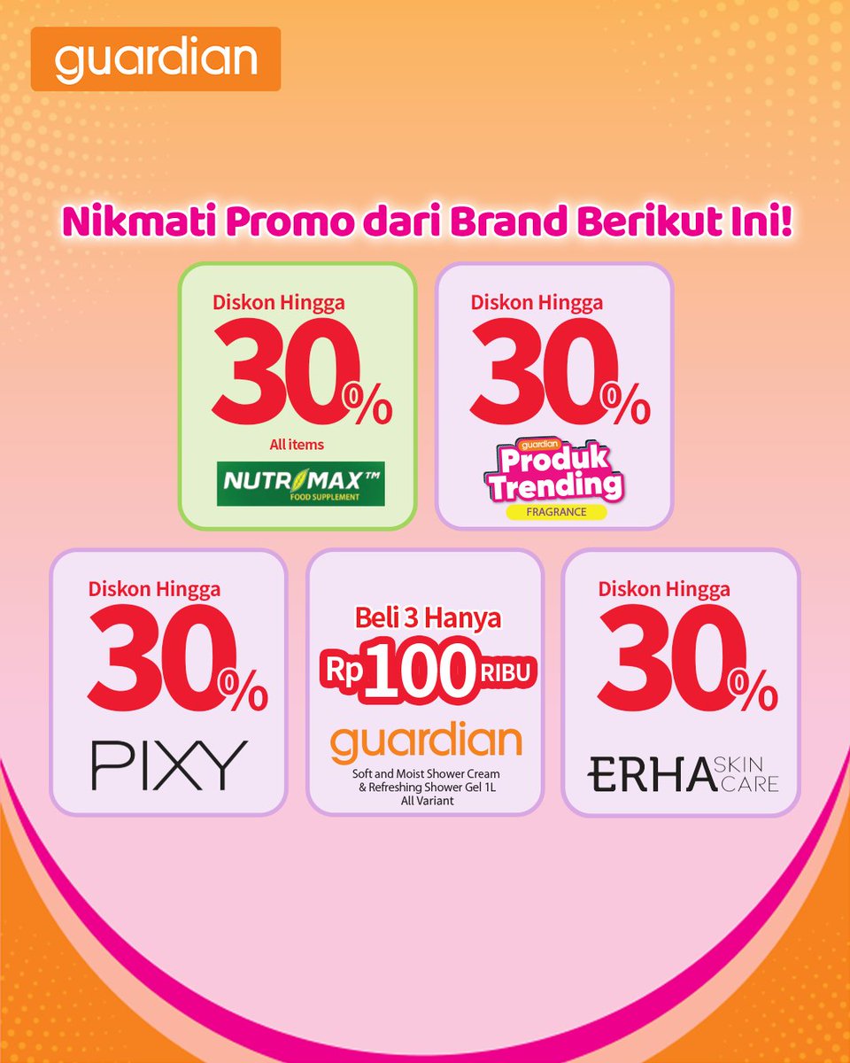 Guardian hadir lagi di Jakarta Fair 2025! 🎉
Diskon hingga 50% &amp; +1000 dapet 2pcs, Ketahui kesehatan gratis, free nail art / DIY Keychain. Yuk ke booth Guardian sekarang! 🧡 #JakartaFair