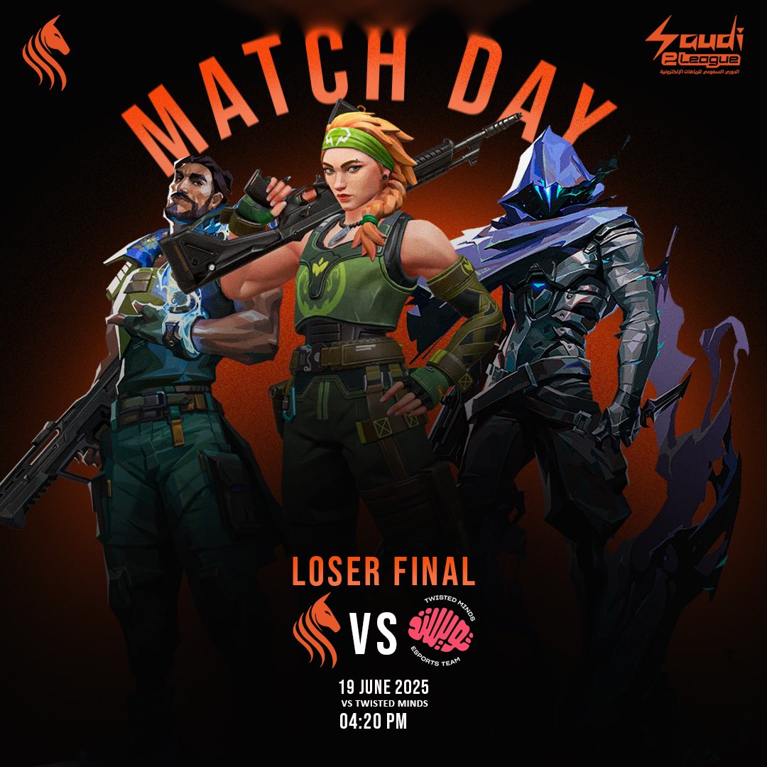 Stallions Esports (@teamstallionsgg) on Twitter photo 🔥 يوم المباراة 🔥
نواجه فريق <a href="/TwisMinds/">Twisted Minds 🧠</a> في النهائي السفلي.
🗓️ 19 يونيو 2025
🕓 04:20 مساءً
الطريق ما انتهى.. والرد بيكون في السيرفر!
#TeamStallionsGG 🖤🧡
#SelElite
#VALORANT 🔥 يوم المباراة 🔥
نواجه فريق <a href="/TwisMinds/">Twisted Minds 🧠</a> في النهائي السفلي.
🗓️ 19 يونيو 2025
🕓 04:20 مساءً
الطريق ما انتهى.. والرد بيكون في السيرفر!
#TeamStallionsGG 🖤🧡
#SelElite
#VALORANT