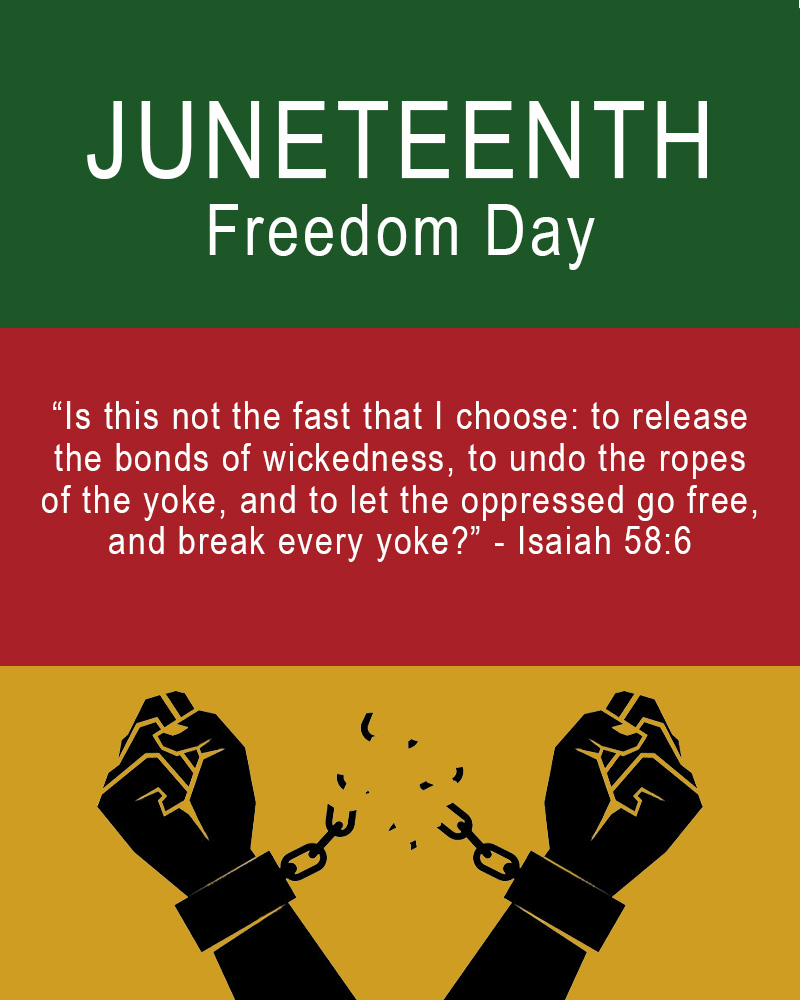 Today is #Juneteenth, in which we commemorate and celebrate when, on this day 160 years ago, enslaved people in Texas learned of their emancipation. Let us honor the spirit of freedom and pray for continued solidarity with all those who work for justice, equality, and healing.