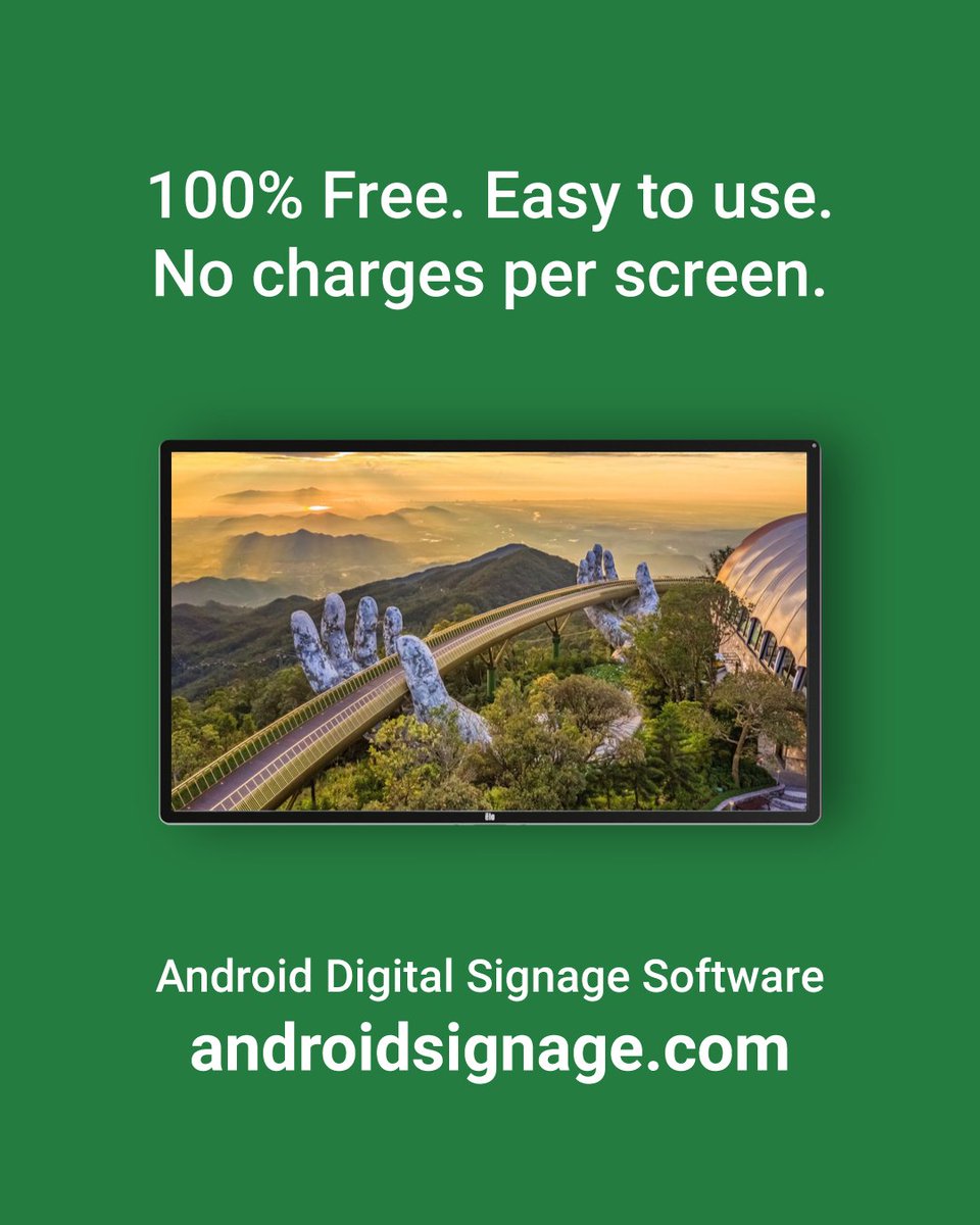 AndroidSignage's tweet image. 100% Free. Easy to use. No charges per screen.
Android Digital Signage Software.
Sign up today @ androidsignage.com