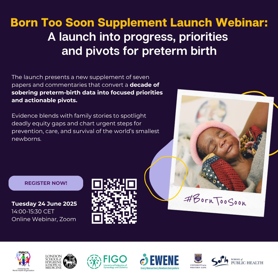 Join <a href="/PMNCH/">PMNCH</a> and partners on 24 June 14h-15h30 CET for the launch of the new supplement in <a href="/BioMedCentral/">BMC</a> Reproductive Health - Born Too Soon: Progress, Priorities and Pivots for Preterm Birth. #EWENE_CSA Register here: who.zoom.us/webinar/regist…