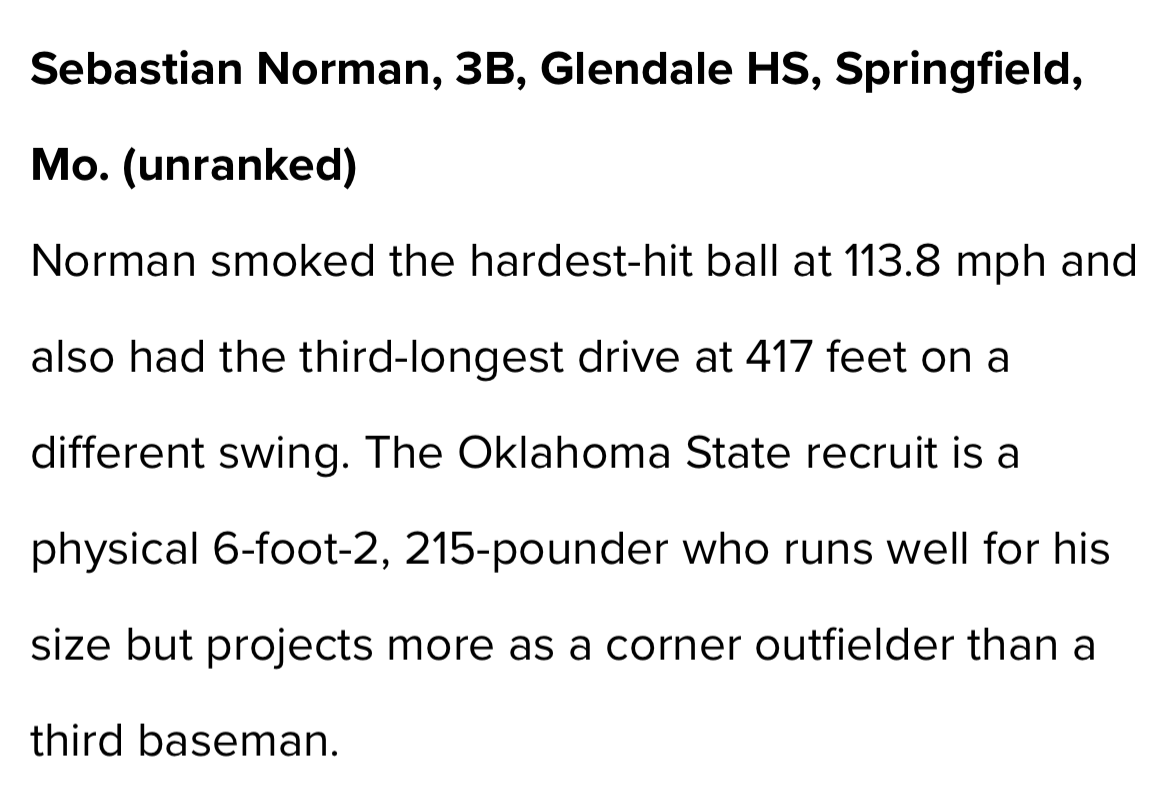 Day 2 notables at the MLB combine.