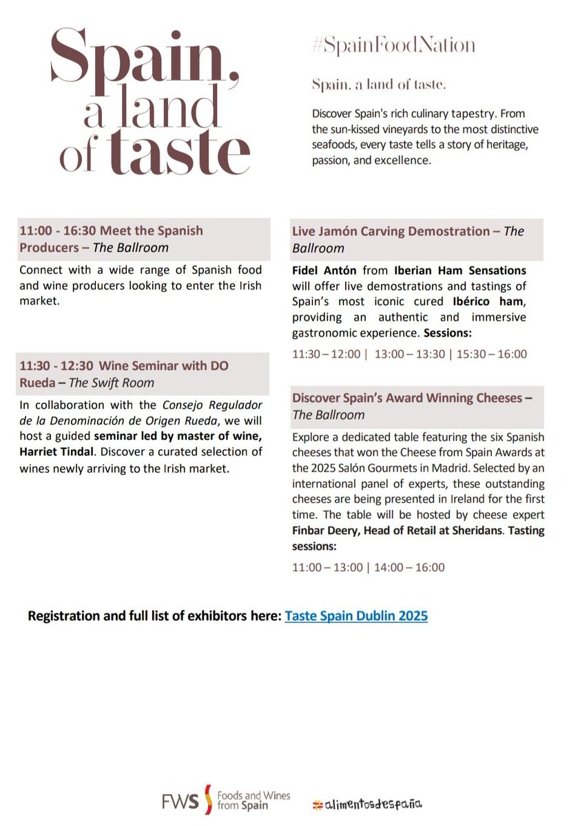 Wine Spirit Women (@winespiritwomen) on Twitter photo Members of the Irish Food and drink trade don't miss this event.
Join Taste Spain 2025 on Monday 23rd at The Gresham Hotel🇪🇸
Meet producers and taste new wine and food looking for representation in Ireland.
Plus a masterclass with Master of Wine <a href="/HarrietTindalMW/">Harriet Tindal MW</a> Members of the Irish Food and drink trade don't miss this event.
Join Taste Spain 2025 on Monday 23rd at The Gresham Hotel🇪🇸
Meet producers and taste new wine and food looking for representation in Ireland.
Plus a masterclass with Master of Wine <a href="/HarrietTindalMW/">Harriet Tindal MW</a>