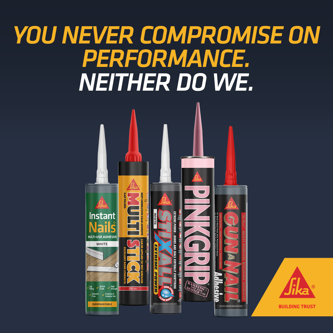 SikaLimited's tweet photo. You never compromise on performance, and neither do we.

Our grab adhesives are developed with you in mind, delivering exceptional strength when you need it.

Discover more and waste no time in adding Sika to your toolbox https://t.co/qDPll29oEo

#sika #bringiton #joiner #joinery https://t.co/jG9XclofpS