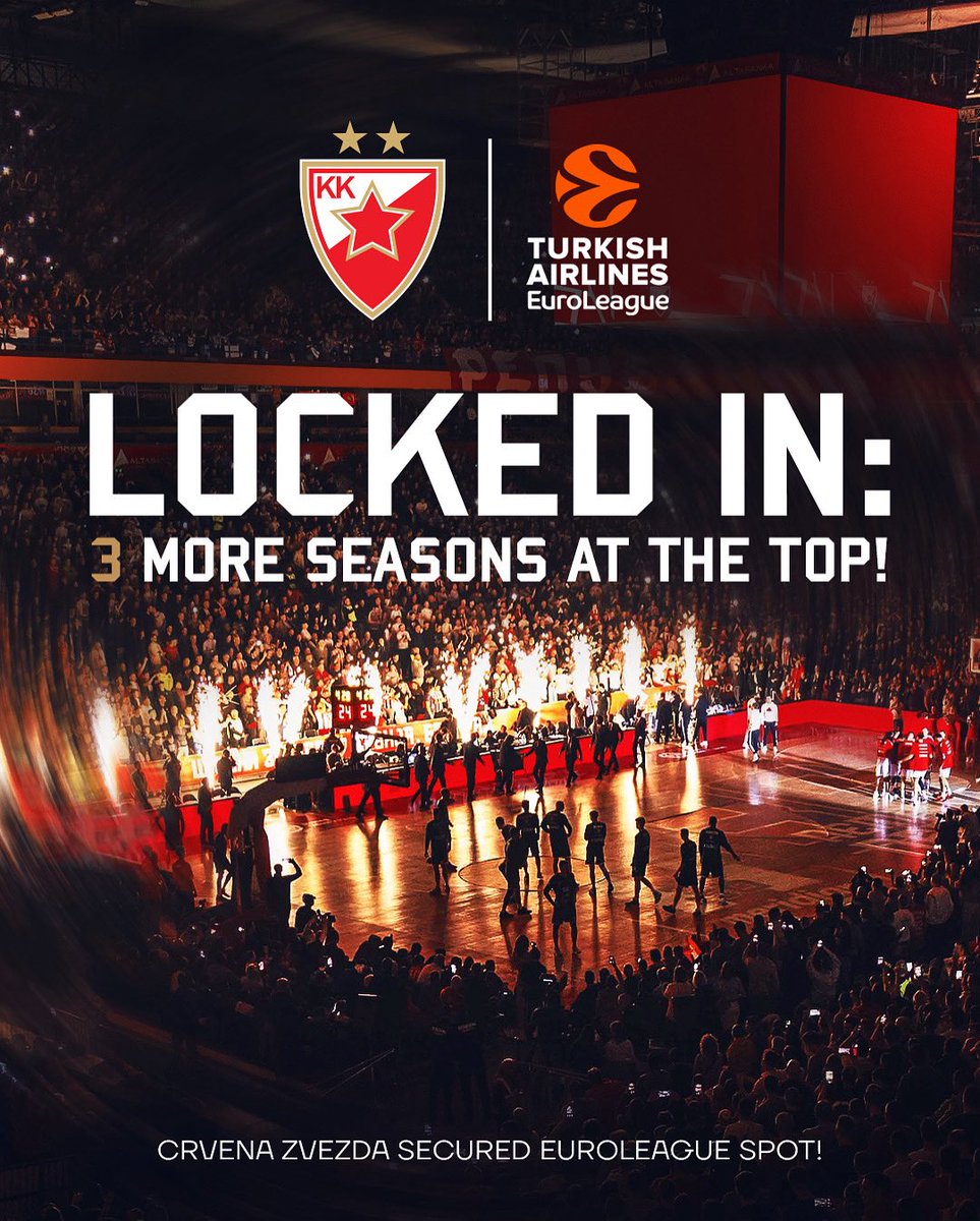 Crvena zvezda Meridianbet Belgrade secured <a href="/EuroLeague/">EuroLeague</a> spot for 3 more seasons! 🔴⚪️

Борд Евролиге потврдио је данас и озваничио уговор између КК Црвена звезда и Евролиге, на састанку одржаном у Барселони. Тиме је и званично окончан процес по коме ће наш Клуб бити члан