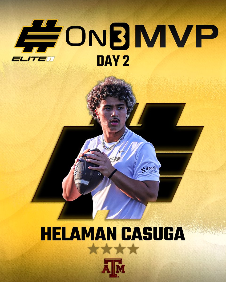 Texas A&amp;M 4-star QB commit Helaman Casuga wins the <a href="/Elite11/">Elite11</a> Finals Day 2 On3 MVP👍

More via <a href="/CharlesPower/">Charles Power</a>: on3.com/news/elite-11-…