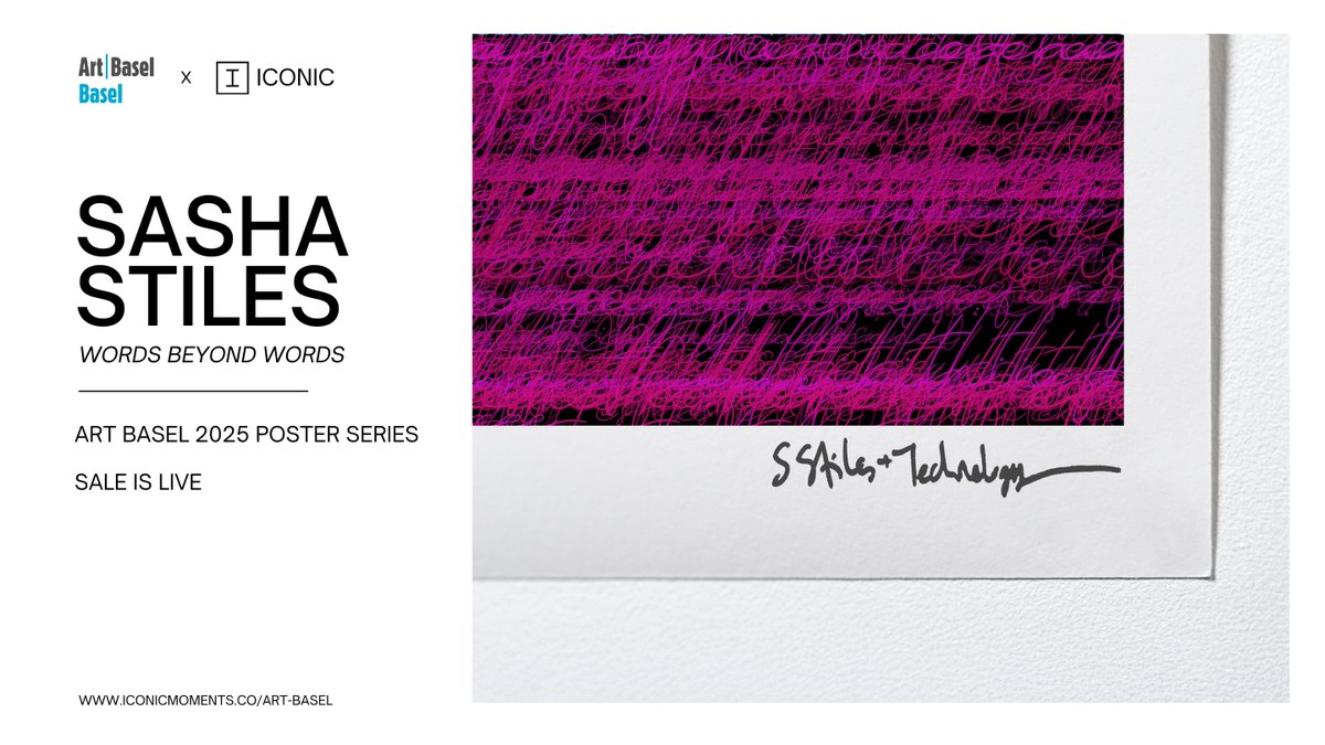 iconic__culture's tweet image. The wait is over — the official @ArtBasel in Basel poster release is now live!
Collect here: iconicmoments.co/art-basel-in-b…
WORDS BEYOND WORDS by @sashastiles brings poetry, code, and digital art together in a groundbreaking release.
Limited Edition prints include a hand-signed work…