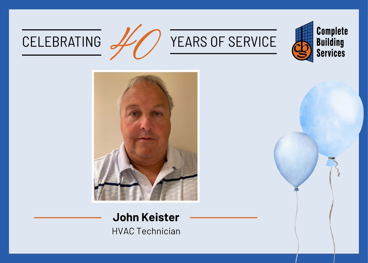💙 40 Years... now that's something special. 🧡 

Last up on our list, but definitely not least, #TeamCBS would like to celebrate John Keister. Four decades of service is nothing short of impressive and inspiring. We applaud you for all you have accomplished with us!! 🎉