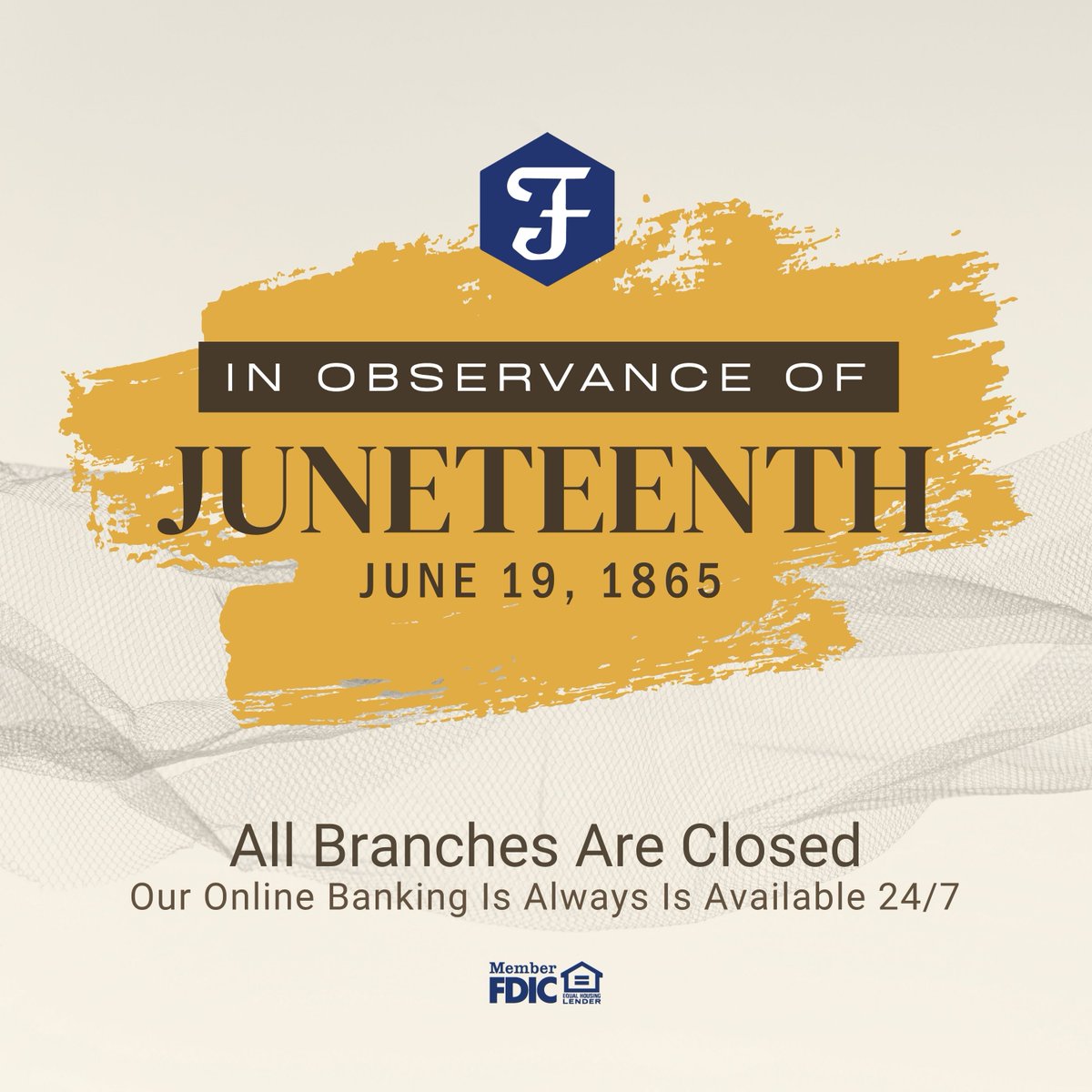 🌟 In observance of Juneteenth, all Fidelity Bank branches will be closed today, Thursday, June 19th. 
We will resume normal business hours on Friday, June 20th. Remember, our online and mobile banking services remain available 24/7 for your banking needs.