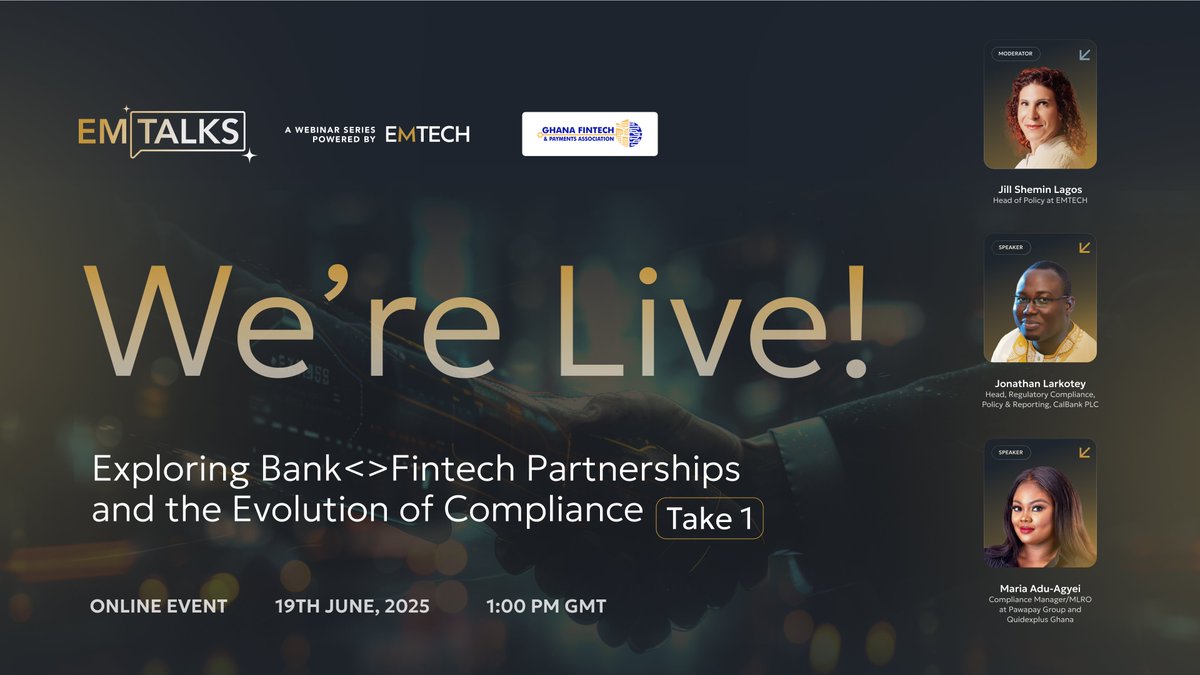 🎉 We're live! 

Join us for Take 1 on Exploring Bank&lt;&gt;Fintech Partnerships and the Evolution of Compliance: an insightful discussion on how banks and fintech companies are revolutionizing compliance together. 
Don't miss this game-changing conversation!

Join here: