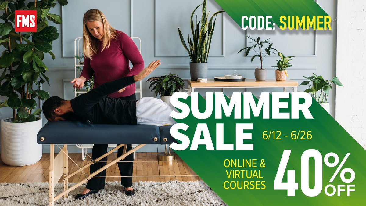 FMS (@functionalmvmt) on Twitter photo 40% Off All Self-Paced Online Courses and Live Virtual Courses!
Use Code: SUMMER
Shop All Online Courses
functionalmovement.com/store?category…
Shop Virtual Courses
functionalmovement.com/events/course/…
Excludes already discounted Course Bundles and the FMS Academy. Cannot be applied to previous purchases 40% Off All Self-Paced Online Courses and Live Virtual Courses!
Use Code: SUMMER
Shop All Online Courses
functionalmovement.com/store?category…
Shop Virtual Courses
functionalmovement.com/events/course/…
Excludes already discounted Course Bundles and the FMS Academy. Cannot be applied to previous purchases