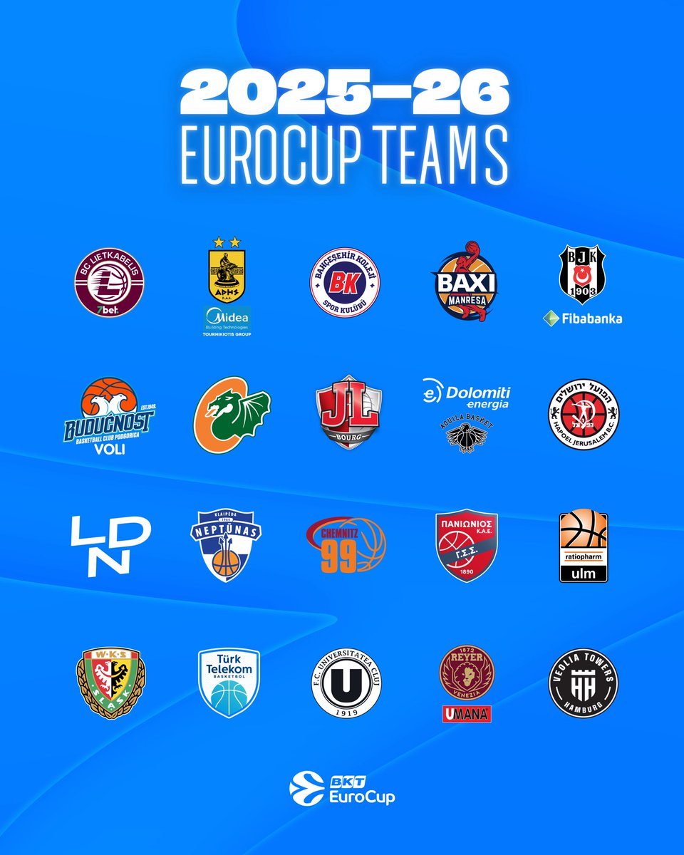 EuroCup's tweet image. Excitement starts NOW💫
The teams for the 2025-2026 campaign are locked IN 🔒
#RoadToGreatness