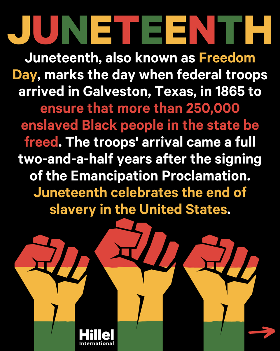HillelIntl's tweet image. Today is Juneteenth — a time to honor the end of slavery in the U.S. and reflect on the work still ahead.
We’re proud to uplift orgs like @bechollashon & @JoCInitiative, uplifting Jews of Color & advancing critical conversations.
🔗 Resources: jewsofcolorinitiative.org/resources/june…