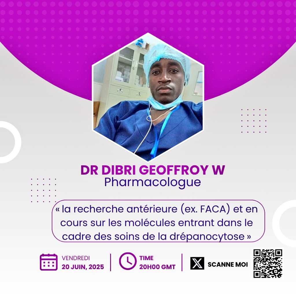 Aujourd'hui c'est la journée mondiale de la #drépanocytose!

La #TL226 a prévu de la commémorer en différée. Et surtout à travers des acteurs du monde de la santé qui interviennent souvent sur ce mal.

Le space est prévu pour demain 20h GMT sur X
Scanner le QR code pour y accéder