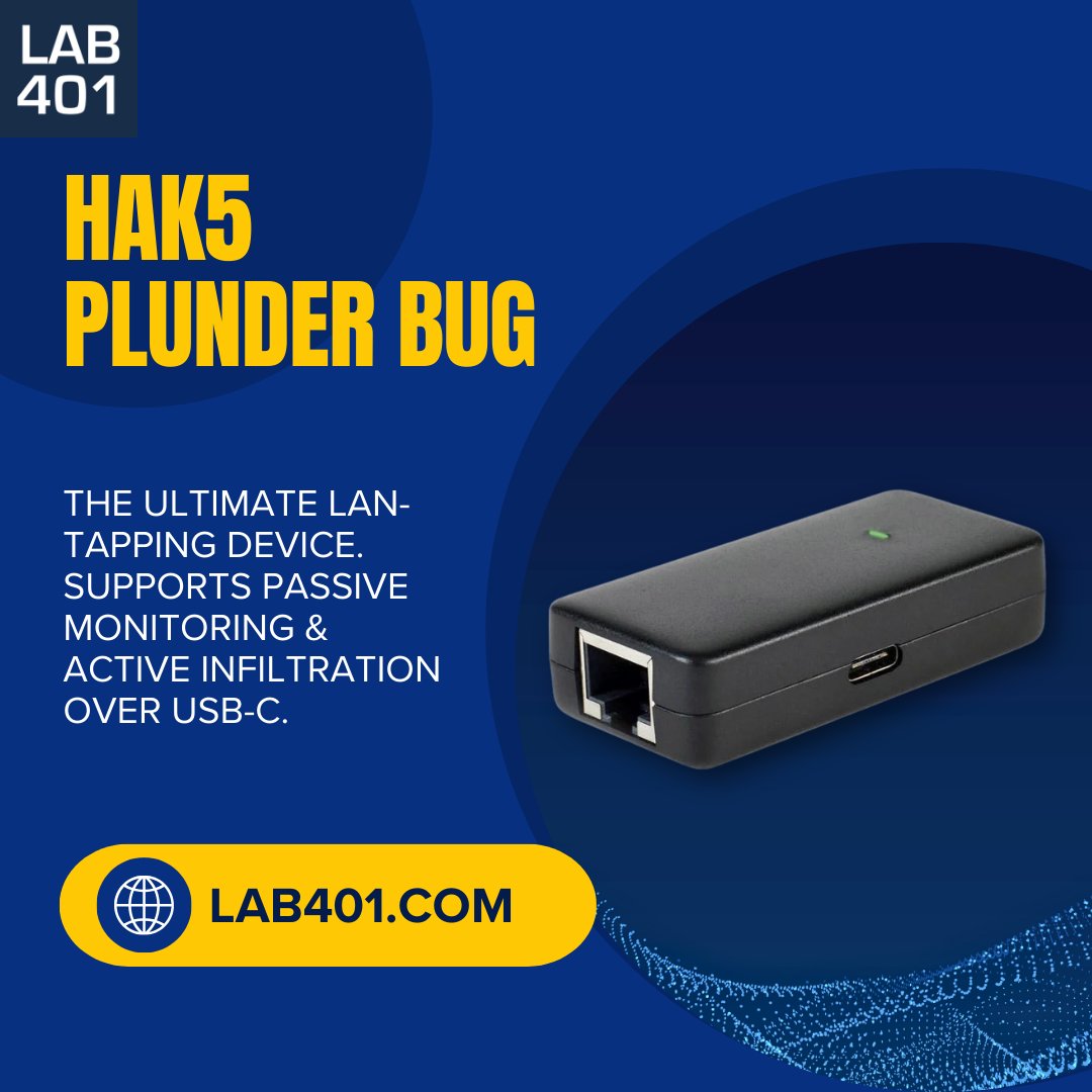 Lab_401's tweet image. Meet the Hak5 Plunder Bug! 🐞 A compact LAN Tap &amp;amp; mini-switch. Passively monitor or actively engage network traffic via its USB-C port. Essential gear for sysadmins &amp;amp; pentesters! l.lab401.com/CBUcC 
#Hak5 #PlunderBug #NetworkTap #CyberSecurity