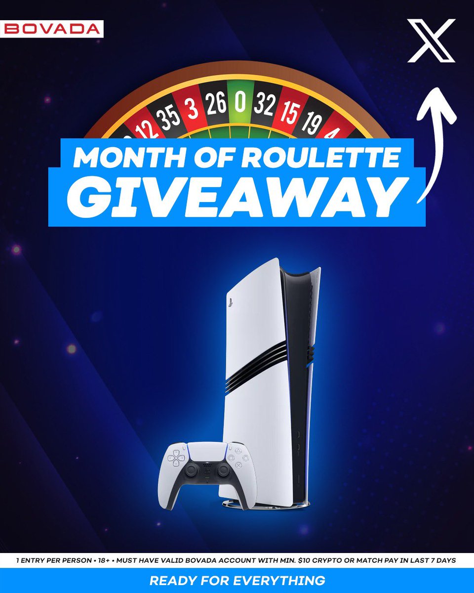 Bovada Casino (@bovada_casino) on Twitter photo MONTH OF ROULETTE
Day 19 ➡️ PS5 Pro
To enter:
⭐️ Follow <a href="/Bovada_Casino/">Bovada Casino</a>
⭐️ Retweet this post
⭐️ Predict which number the roulette wheel will land on in the comments 👀
One winner will be announced at 9PM ET!
Check back tomorrow at 9AM for the next giveaway!
T&Cs: MONTH OF ROULETTE
Day 19 ➡️ PS5 Pro
To enter:
⭐️ Follow <a href="/Bovada_Casino/">Bovada Casino</a>
⭐️ Retweet this post
⭐️ Predict which number the roulette wheel will land on in the comments 👀
One winner will be announced at 9PM ET!
Check back tomorrow at 9AM for the next giveaway!
T&Cs: