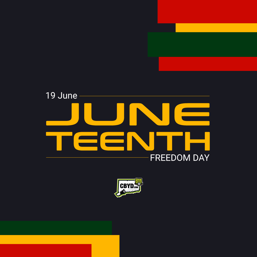 CBYD811's tweet image. Juneteenth marks a vital moment in U.S. history—the end of slavery in 1865.
CBYD offices will be closed June 19 in observance of the holiday.
Locate requests? Submit online anytime at CBYD.com.
#Juneteenth #CallBeforeYouDig