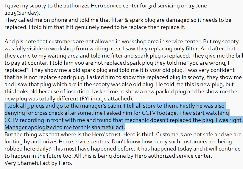 im_gaganK's tweet photo. A shameful act by @HeroMotoCorp Customers are robbed by Authorized Hero service centre Patparganj, Delhi. They don't change parts and say it was changed please pay for it. Need to take strict action against them. Full details are mentioned in images.
#SayNoToHero @HeroMotoCorp https://t.co/bs1vhU14jj