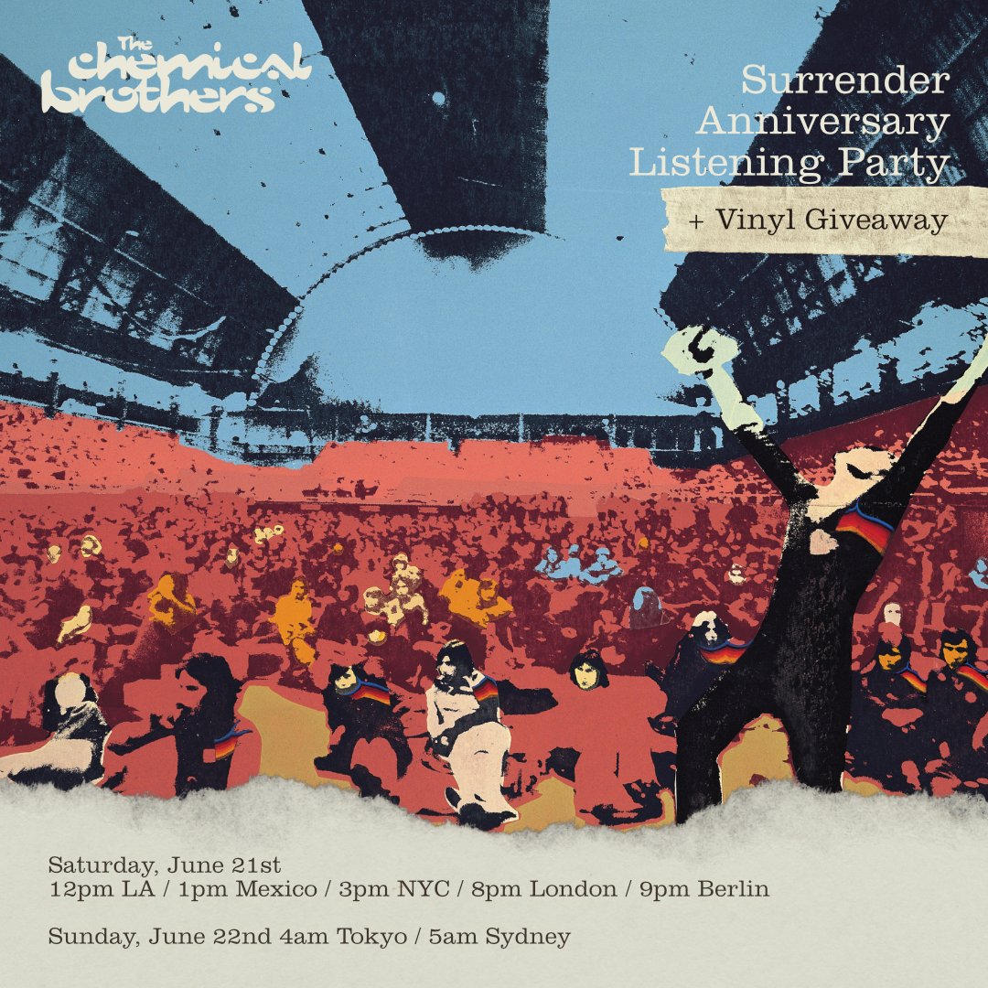 Join on <a href="/discord/">Discord</a> Saturday, June 21st, as we celebrate the anniversary of the psychedelic sonic journey that is ‘Surrender’ with a deep-cut Listening Party. 🍰🧡🎧You will also have a chance to win the album on vinyl! 

🔗 discord.gg/thechemicalbro…

#thechemicalbrothers #surrender
