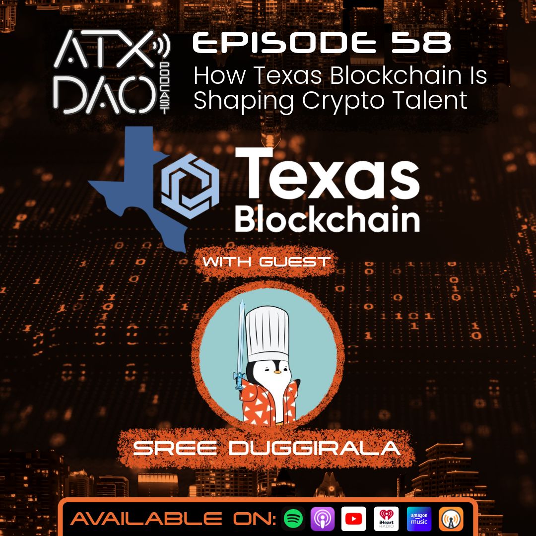 ATXDAO's tweet image. How is @txblockchain shaping the next generation of crypto builders?
@Sreethereum joins the ATX DAO Podcast to talk DeFi education, hackathons, and how UT Austin is launching top Web3 talent.
Listen now: buff.ly/qdTQ1HM
