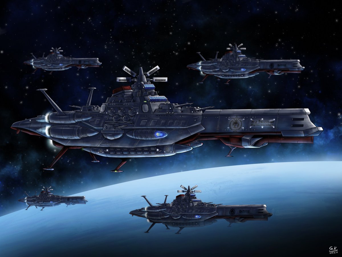 genmetsu_kii's tweet photo. Myogi (みょう) class  SpaceBattleship
＝Uranus Course＝

A low-conflict fire support warship built by the E.F.C.F.
For strategic reasons, they  aren't equipped with wave guns.

#scifiart  #scifi 
#宇宙戦艦 #架空 
#Starship #SpaceWar #SpaceBattleship
#Space  #sciencefiction https://t.co/7brWZoVK9S