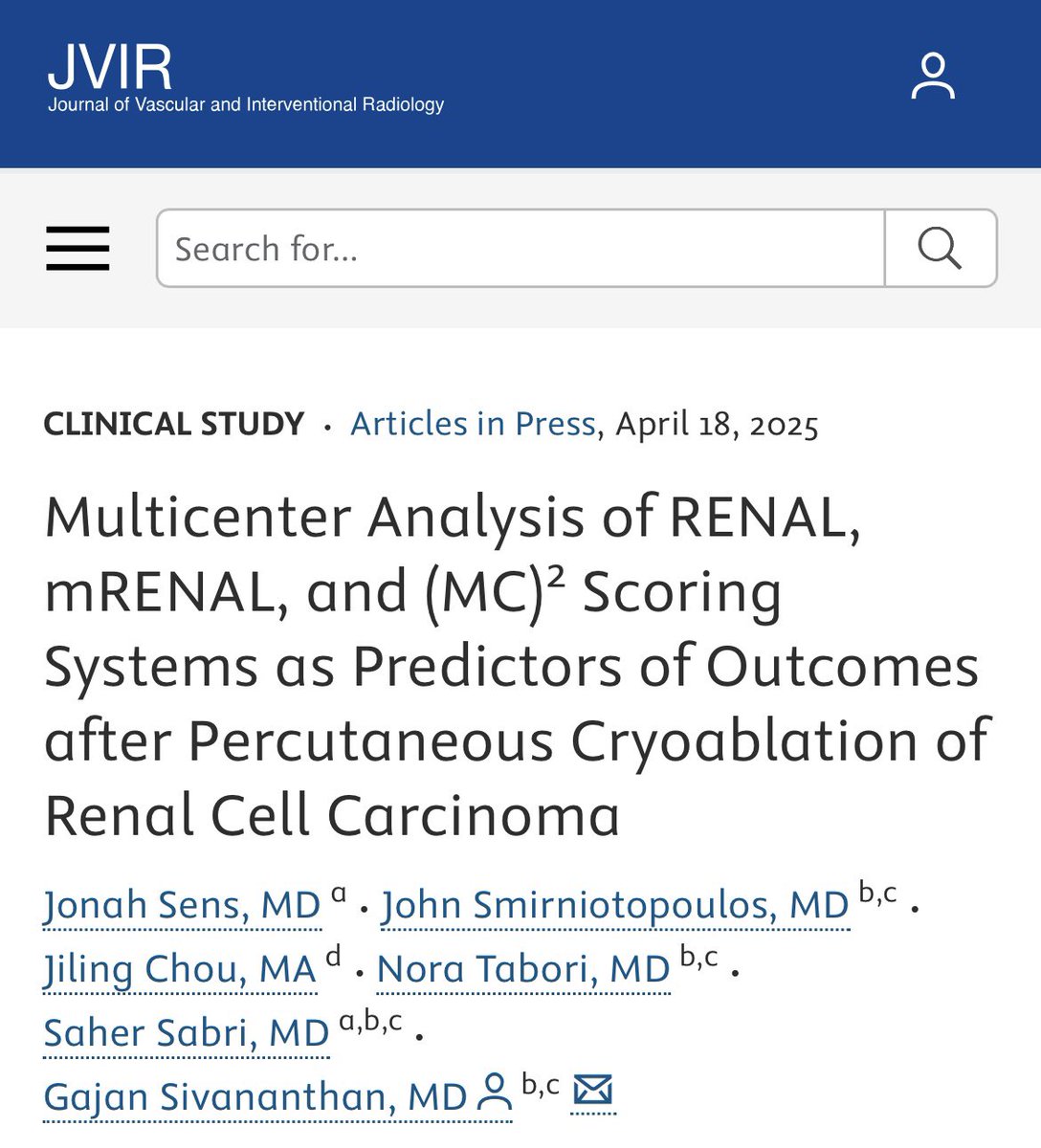 Medstar Georgetown IR (@georgetown_ir) on Twitter photo Great work by our IR team <a href="/MedStarWHC/">MedStar Washington</a> comparing the performance of different RCC scoring systems in predicting patient outcomes to help guide treatment with cryoablation
jvir.org/article/S1051-… Great work by our IR team <a href="/MedStarWHC/">MedStar Washington</a> comparing the performance of different RCC scoring systems in predicting patient outcomes to help guide treatment with cryoablation
jvir.org/article/S1051-…