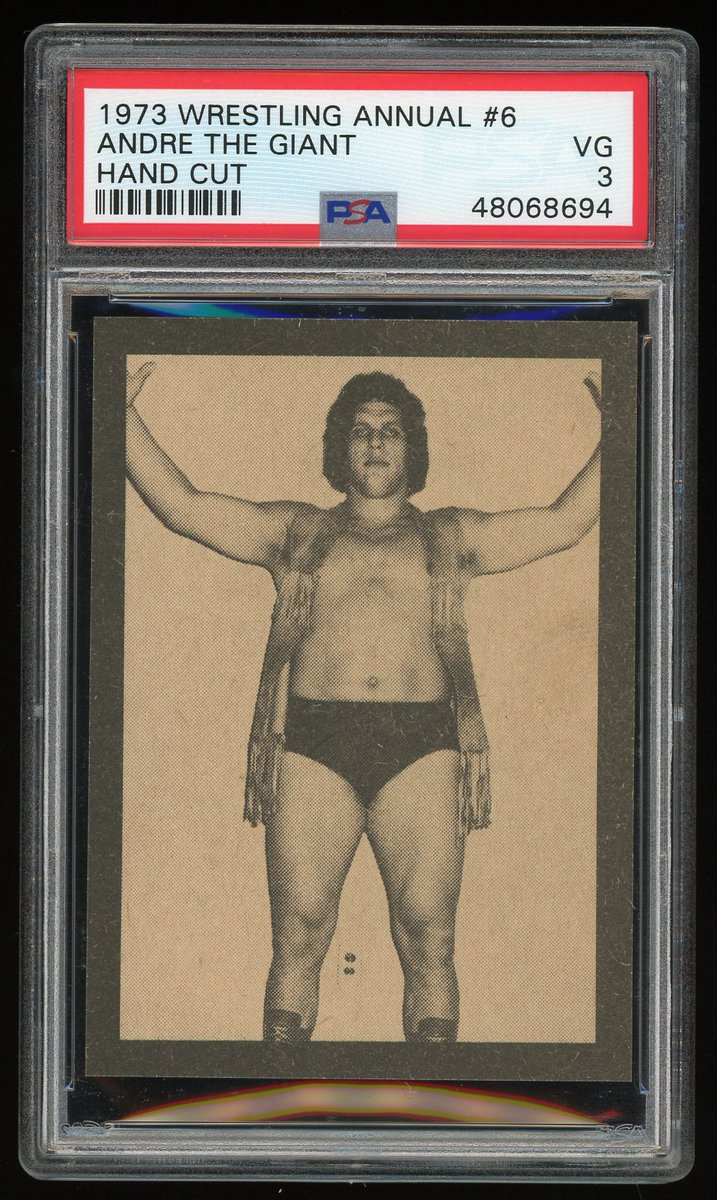 David Peck (@dpeck100) on Twitter photo Some are surprised when they see the prices of high grade vintage wrestling cards or float conspiracy theories that are mindboggling. Many don't trade publicly. The 1973 Wrestling Annual Andre The Giant has very large private market offers for a PSA 10. Very large just like him! Some are surprised when they see the prices of high grade vintage wrestling cards or float conspiracy theories that are mindboggling. Many don't trade publicly. The 1973 Wrestling Annual Andre The Giant has very large private market offers for a PSA 10. Very large just like him!