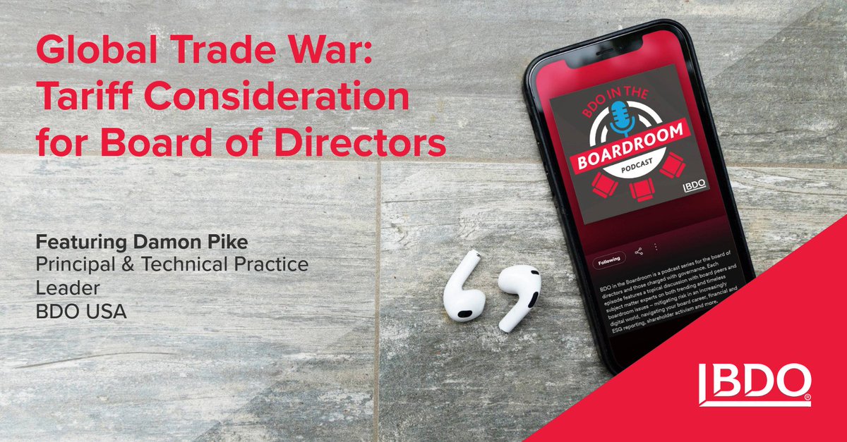 BDO_USA's tweet image. Explore the impact of global trade wars with our Amy Rojik and Damon Pike. Gain valuable knowledge on how directors can effectively manage risks in today&apos;s tariff landscape: bdousa.com/3EUVRuT 

#RiskMitigation #Tariffs
