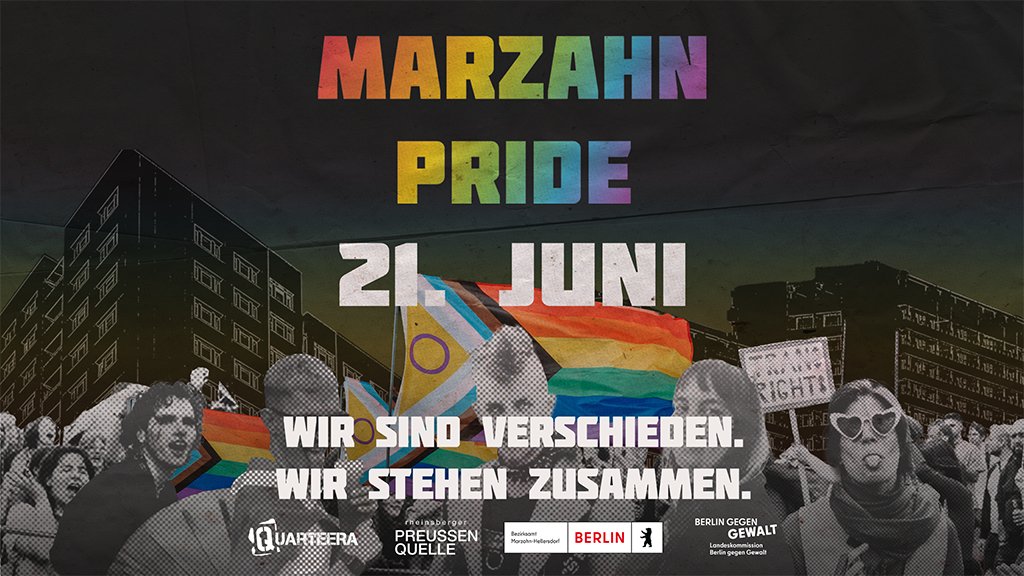 🌈✊📢 Am Samstag, 21. Juni, findet die 6. #MarzahnPride statt, um queere Vielfalt zu feiern! 
⚠️ Leider werden die Parade und das anschließende Straßenfest von Neonazis bedroht, die einen queerfeindlichen Aufmarsch angemeldet haben. Infos: berlin-gegen-nazis.de/neonazis-mobil… #b2106
