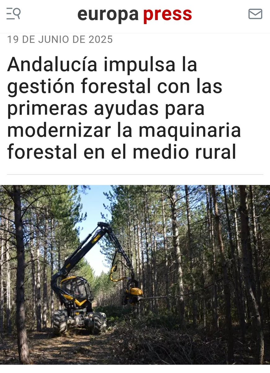 ASOCIACIÓN FORESTAL ANDALUZA (@afaprofor) on Twitter photo Andalucía impulsa la gestión forestal con las primeras ayudas para modernizar la maquinaria forestal en el medio rural
Artículo en <a href="/europapress/">Europa Press</a>
👇🏽
europapress.es/eseuropa/notic… Andalucía impulsa la gestión forestal con las primeras ayudas para modernizar la maquinaria forestal en el medio rural
Artículo en <a href="/europapress/">Europa Press</a>
👇🏽
europapress.es/eseuropa/notic…