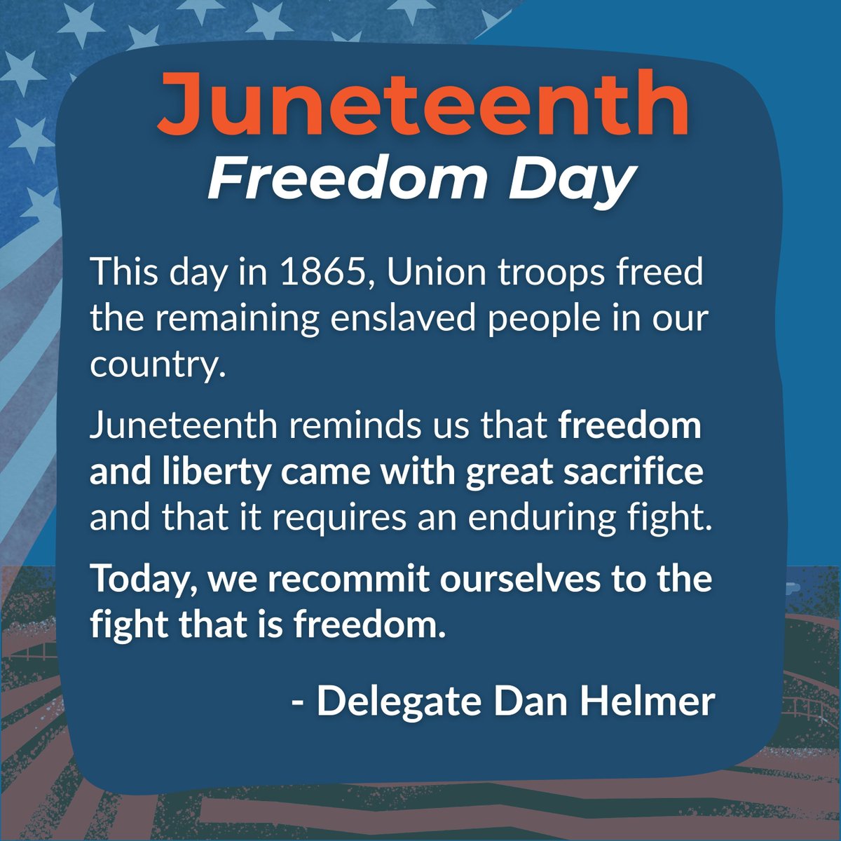 Juneteenth reminds us that freedom and liberty came with great sacrifice and that it requires an enduring fight. Today, we recommit ourselves to the fight that is freedom.