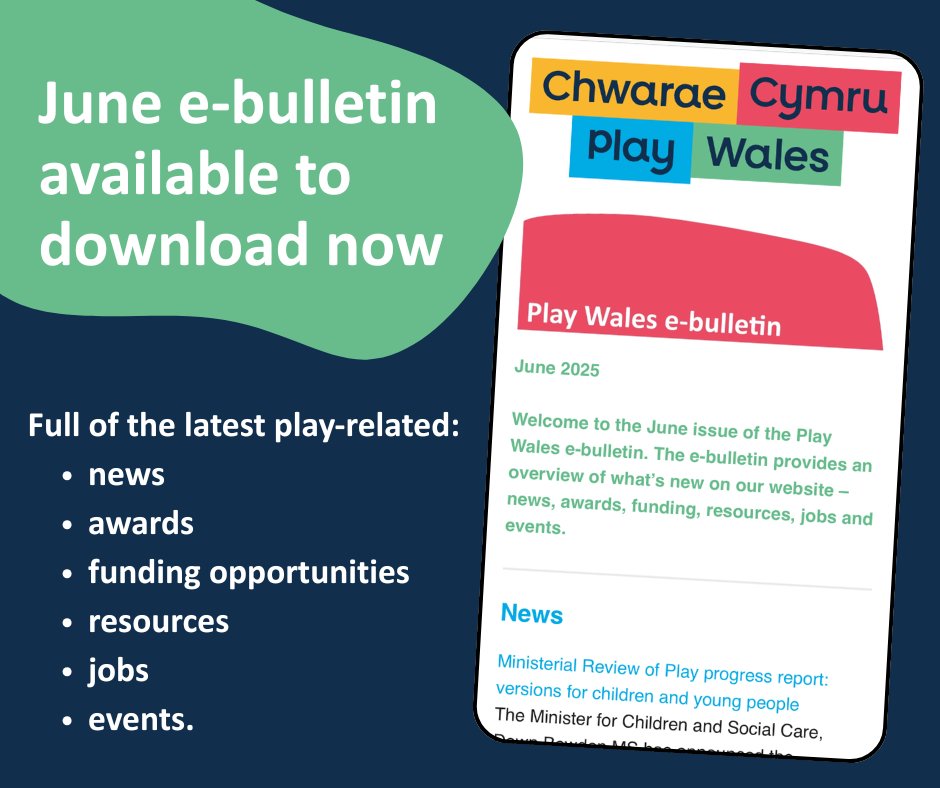 Download our June e-bulletin now. The issue is packed with all the latest news and resources from our website:
➡️mailchi.mp/playwales/efwl…

Plus, sign up to receive future editions straight to your inbox by completing the sign-up box on our website:
➡️play.wales/contact-us