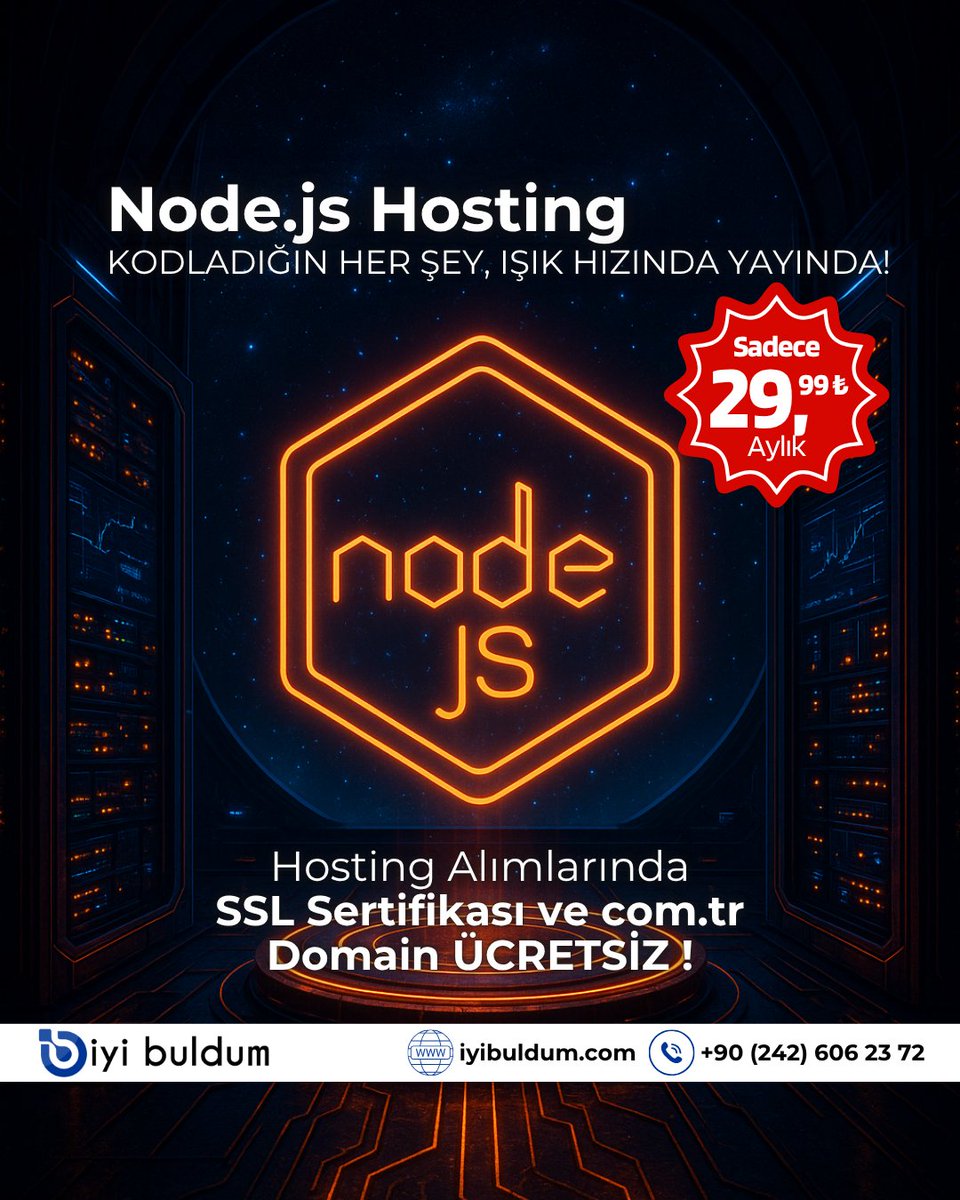 iyibuldumco's tweet image. 🟠 Node.js Hosting’de Sınırları Zorla!
Kodladığın her şey 🚀 ışık hızında yayında!
✅ Aylık sadece 29,99₺
✅ Ücretsiz SSL Sertifikası
✅ com.tr Domain Hediye!
#NodejsHosting #İyiBuldum #FullStackDeveloper #WebHosting #NodejsServer #SSLÜcretsiz #DomainHediye