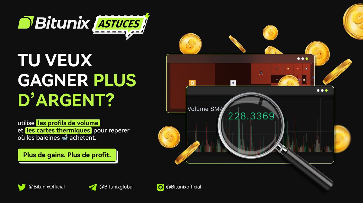 BitunixFR's tweet image. 💡 Tu veux gagner plus en crypto ?
Suis les baleines 🐋 avec les cartes thermiques et les profils de volume sur Bitunix.
📊 Vois où elles achètent. Entre au bon moment.
➡️ Plus de gains. Plus de profit.
🧠 Tradez plus intelligemment sur: short.bitunixads.com/astuces
#BitunixHacks…